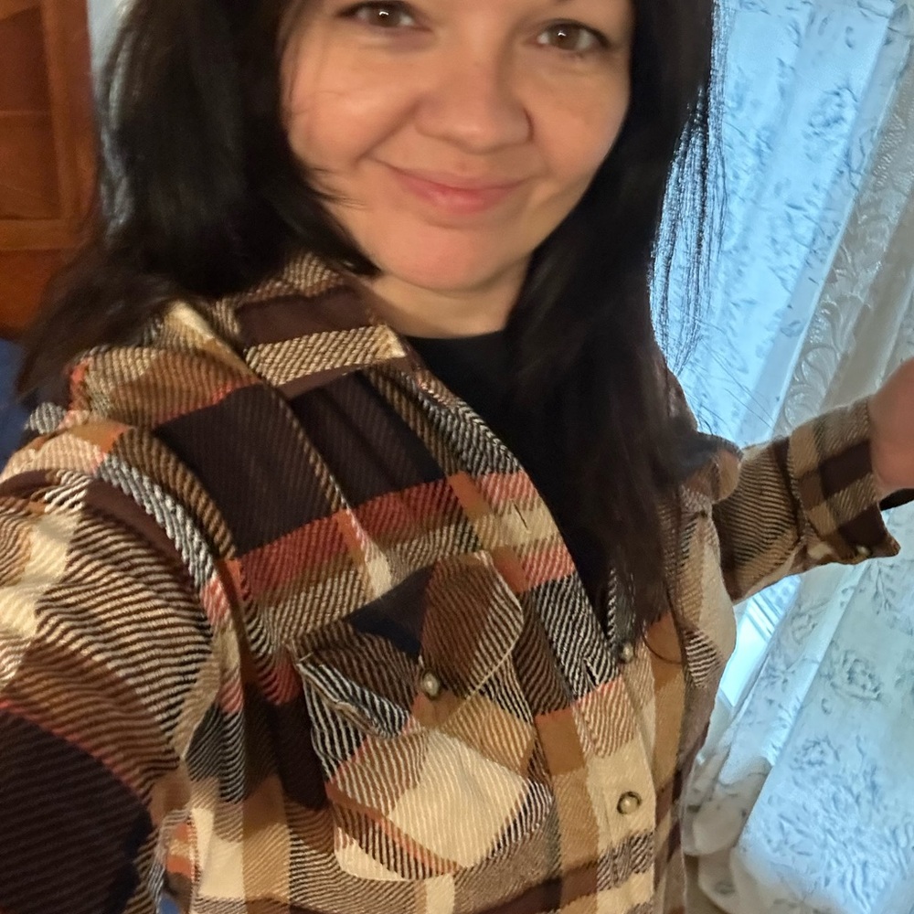 Natural Reflections Plaid Jean Jacket - Brown and Black